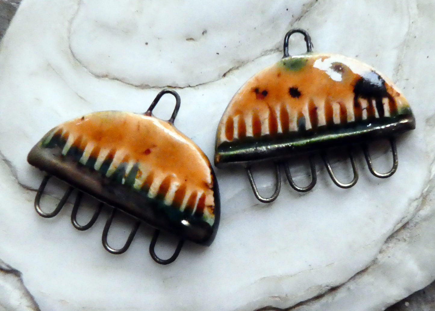 Ceramic Semi Circle Earring Connectors -Oriental Caramel