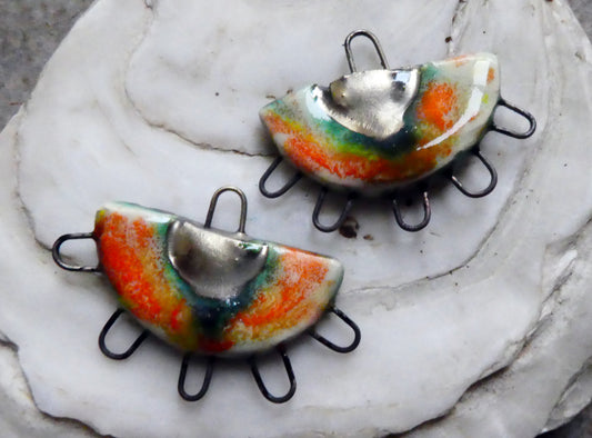 Ceramic Five Hoop Earring Connectors -Tiger Lily
