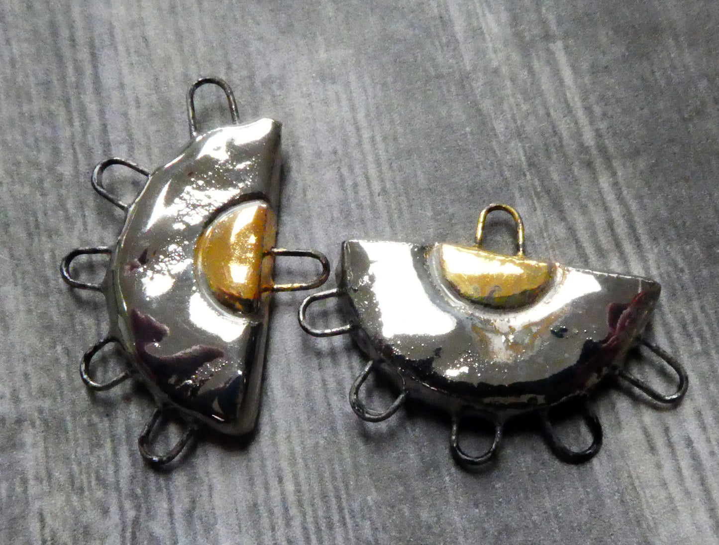 Ceramic Five Hoop Earring Connectors -Platinum and Gold