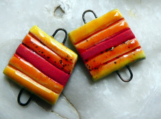 Ceramic Stripy Earring Connectors - Fruit Salad