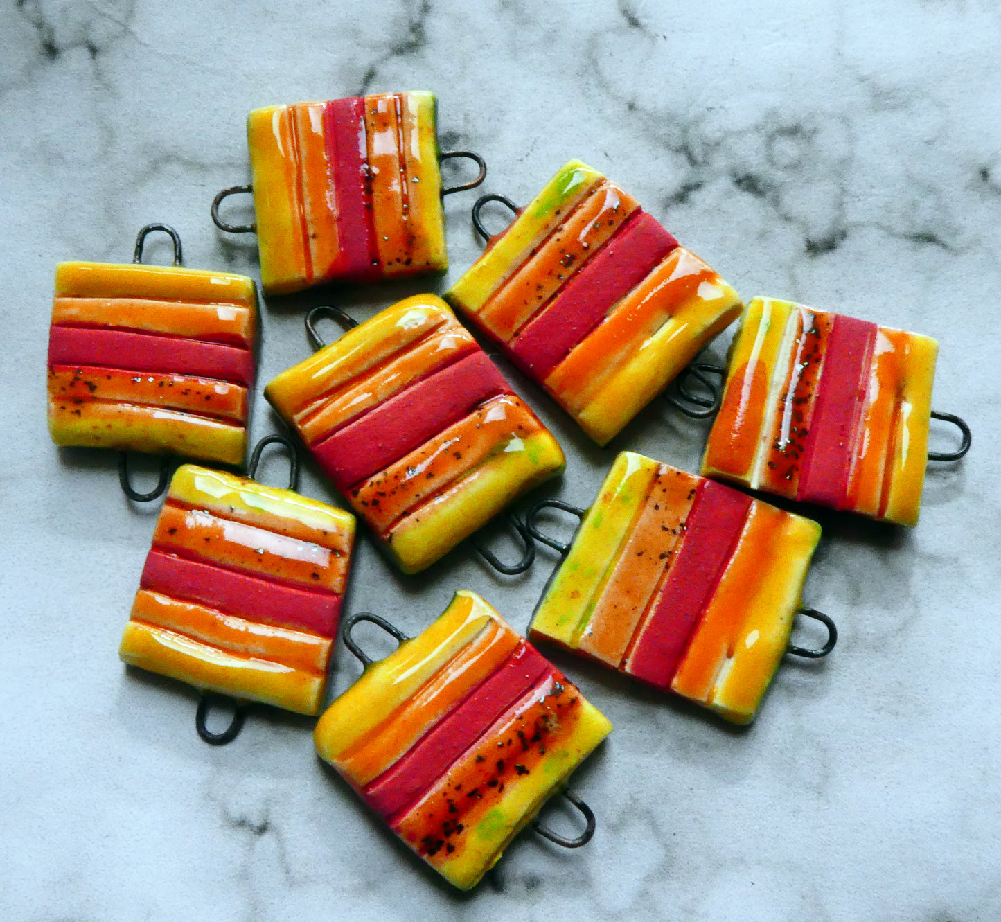 Ceramic Stripy Earring Connectors - Fruit Salad