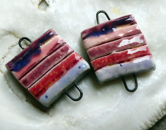 Ceramic Stripy Earring Connectors - Pink Purple