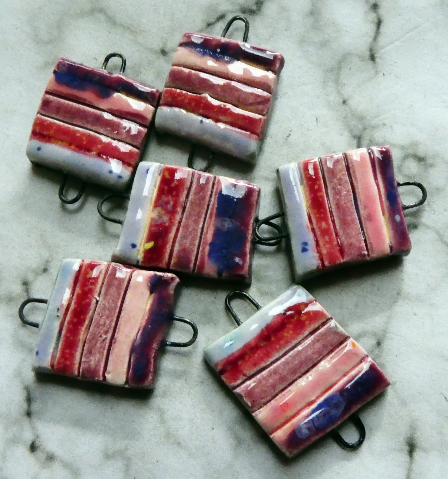 Ceramic Stripy Earring Connectors - Pink Purple