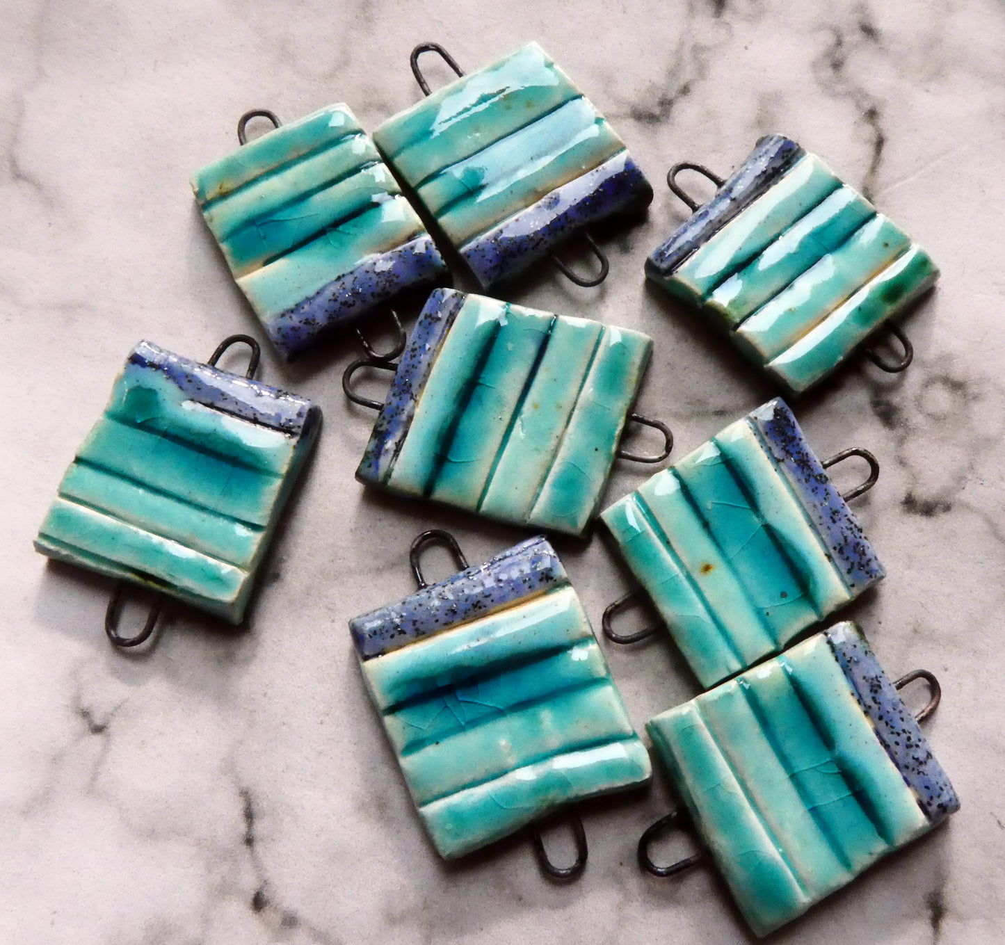 Ceramic Stripy Earring Connectors -Blues