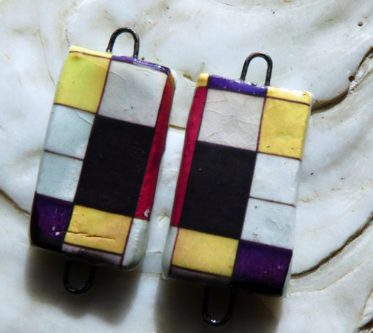 Porcelain Mondriaan Decal Earring Connectors - #2