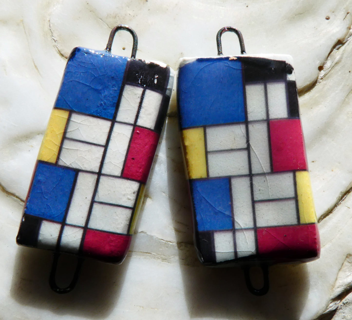 Porcelain Mondriaan Decal Earring Connectors - #3