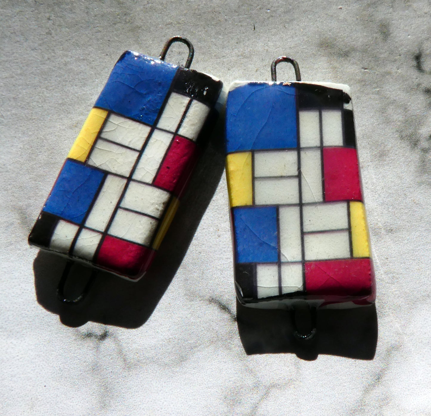 Porcelain Mondriaan Decal Earring Connectors - #3