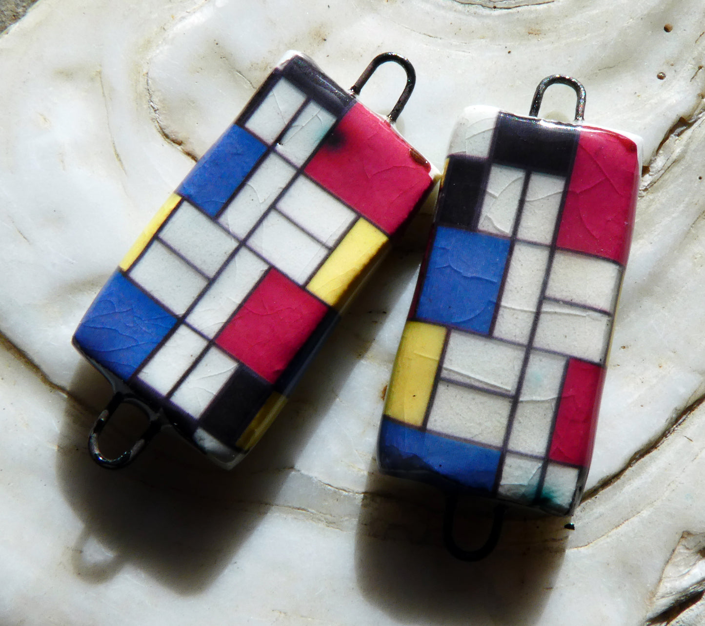 Porcelain Mondriaan Decal Earring Connectors - #4