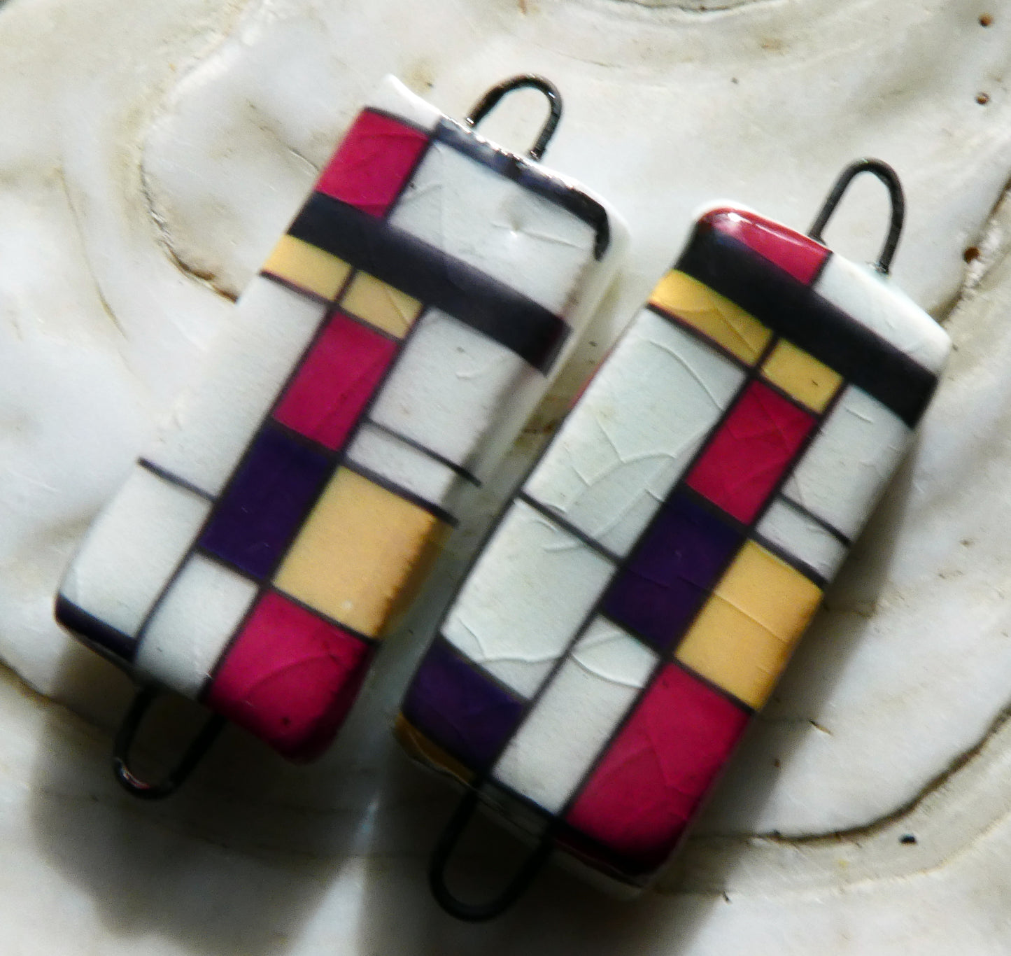 Porcelain Mondriaan Decal Earring Connectors - #5