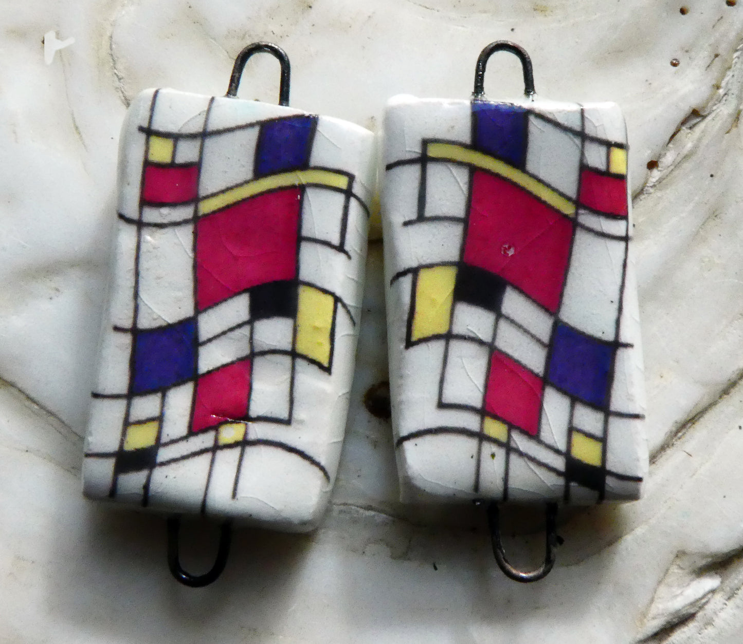 Porcelain Mondriaan Inspired Decal Earring Connectors