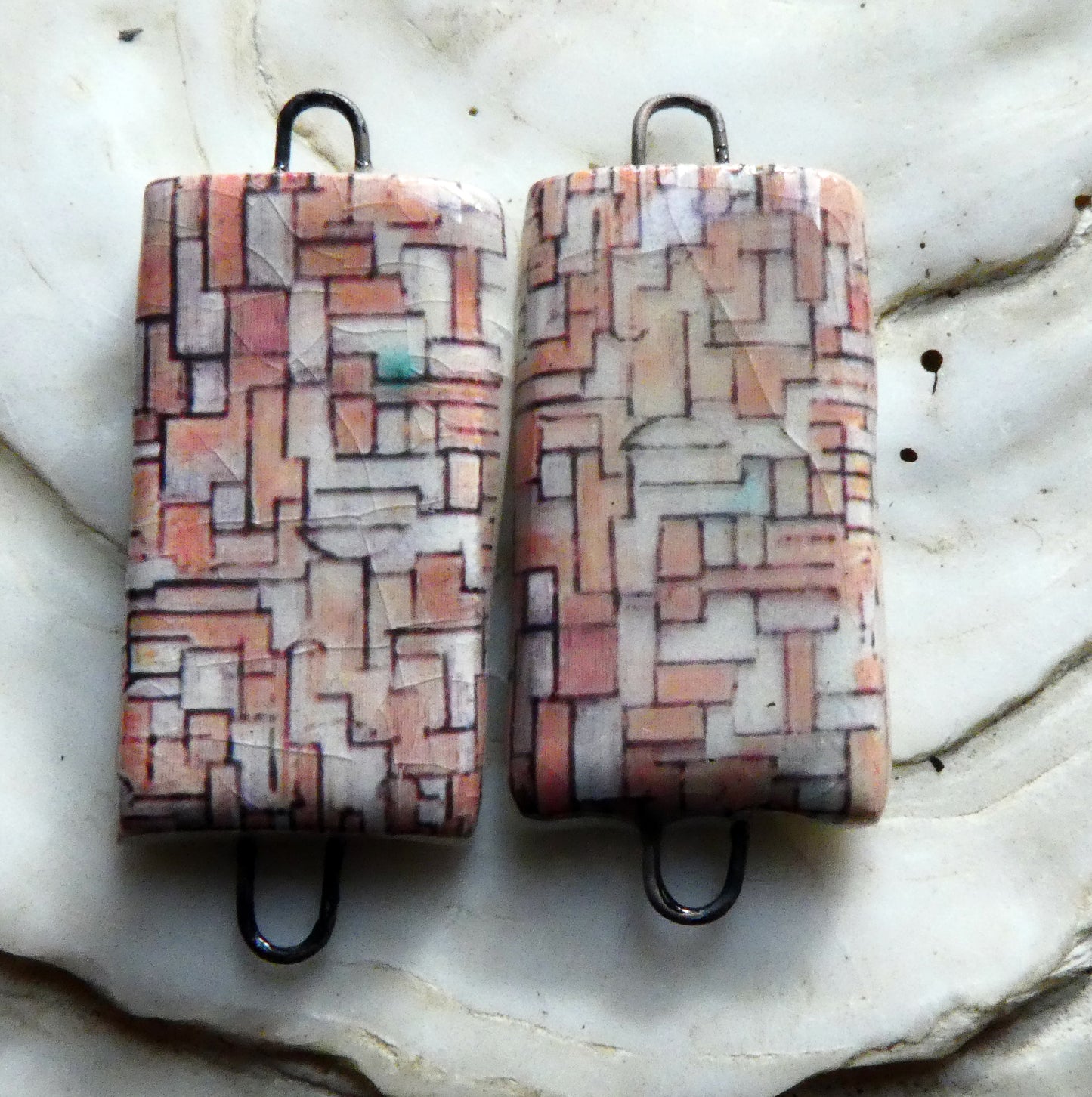 Porcelain Early Mondriaan Decal Earring Connectors - #1