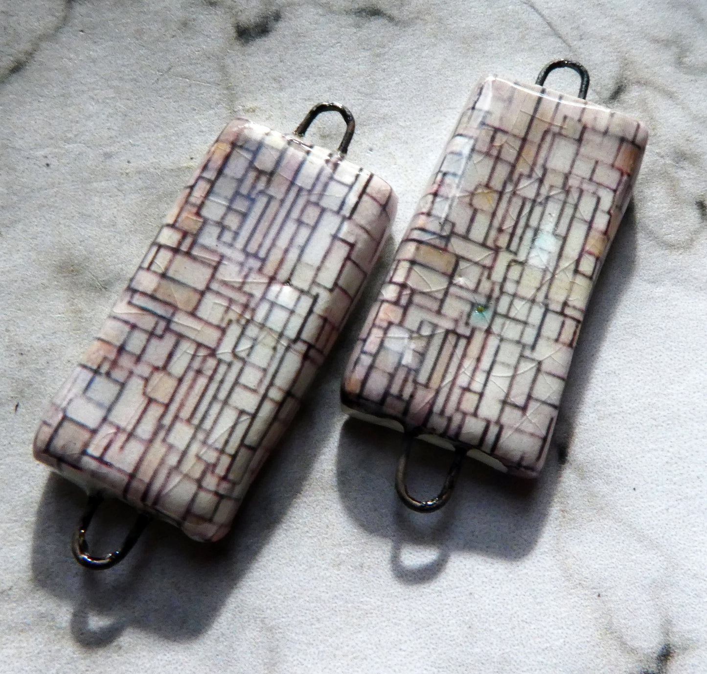 Porcelain Early Mondriaan Decal Earring Connectors - #2