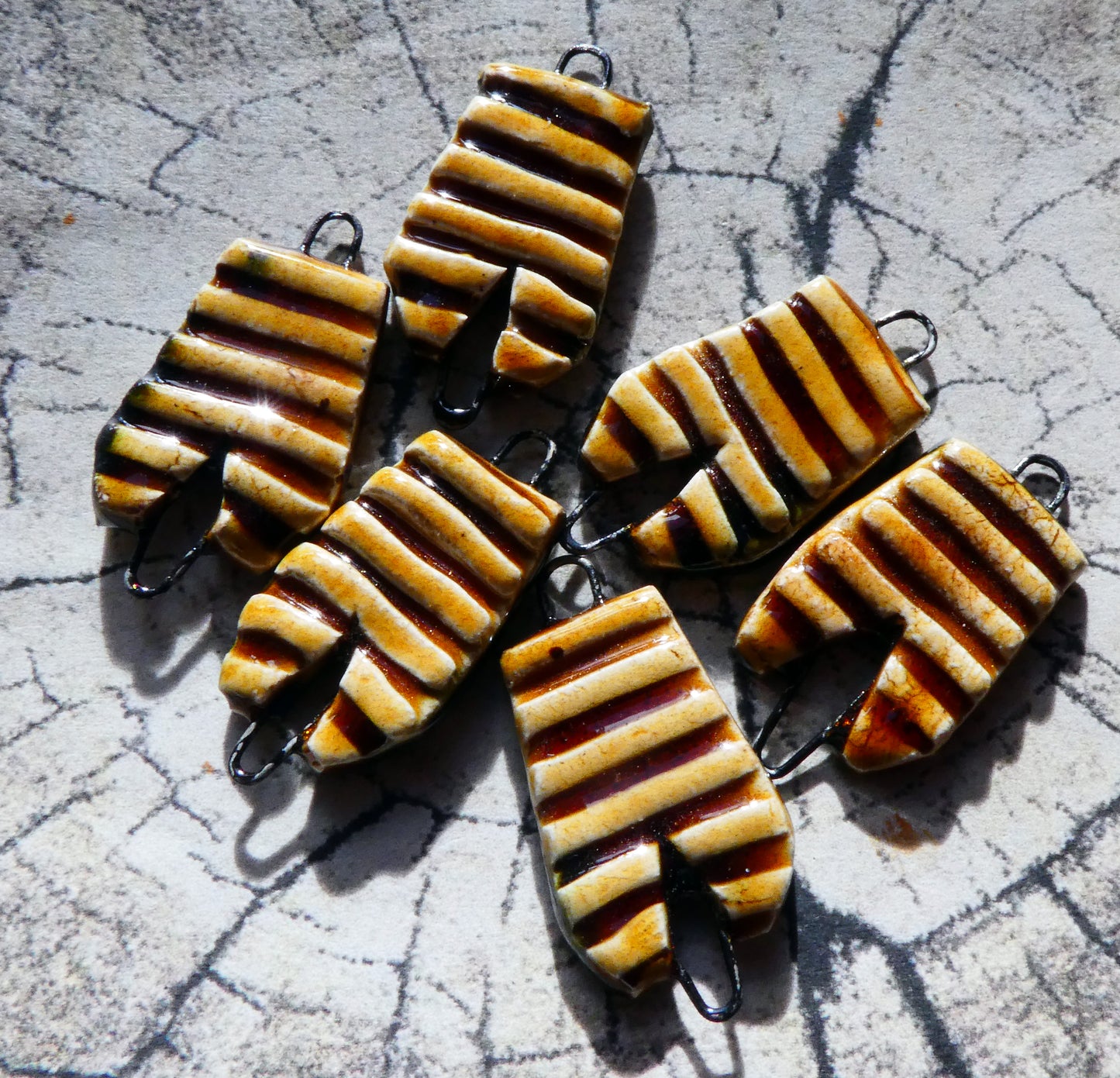 Ceramic Bee Hive Earring Connectors - Cognac
