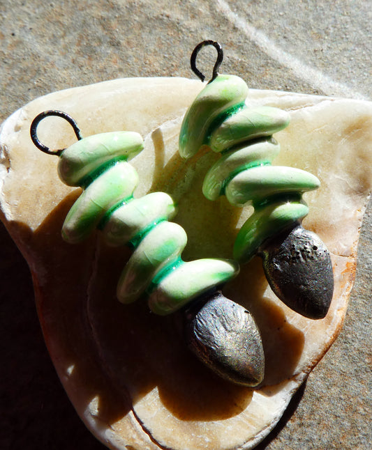 Ceramic Leafy Branch Earring Dangles - Lime