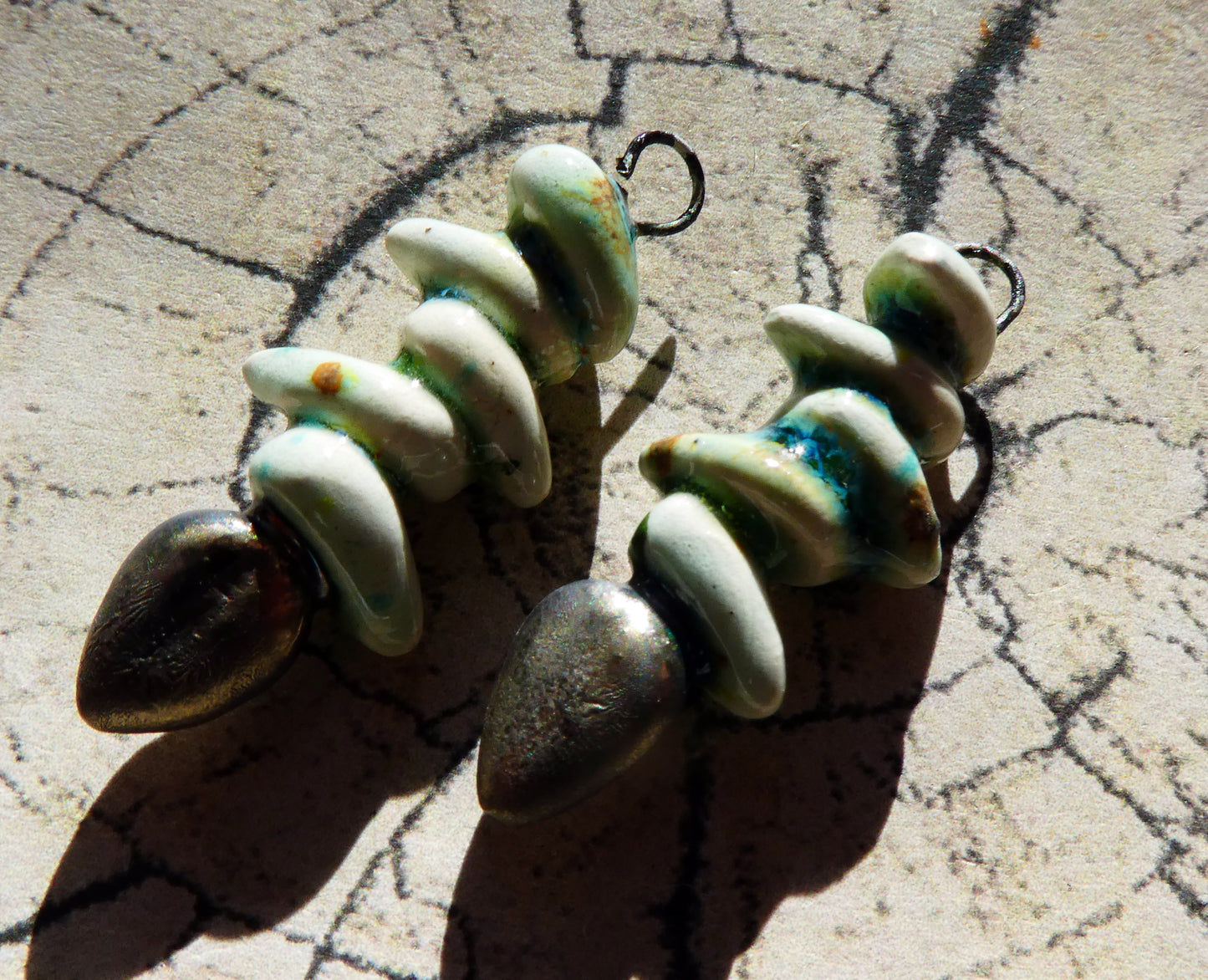 Ceramic Leafy Branch Earring Dangles - Herb Garden