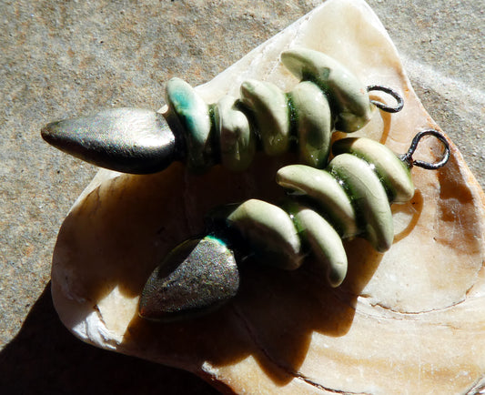Ceramic Leafy Branch Earring Dangles -Green Tea