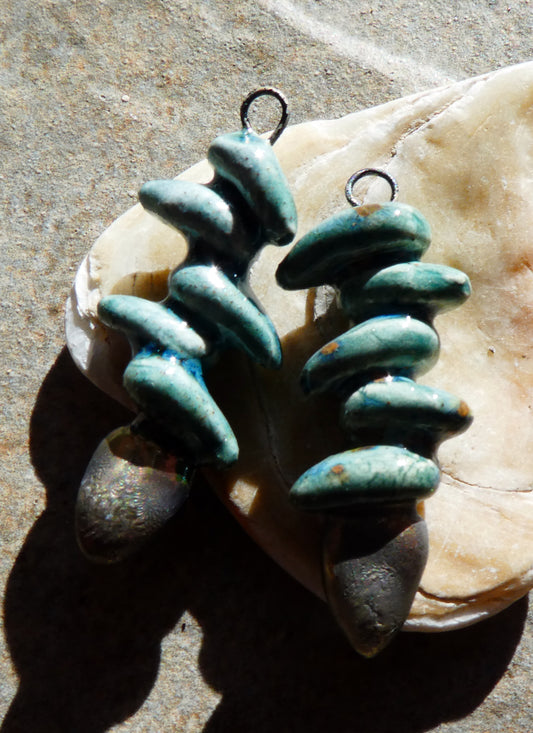 Ceramic Leafy Branch Earring Dangles -Mystic Jade