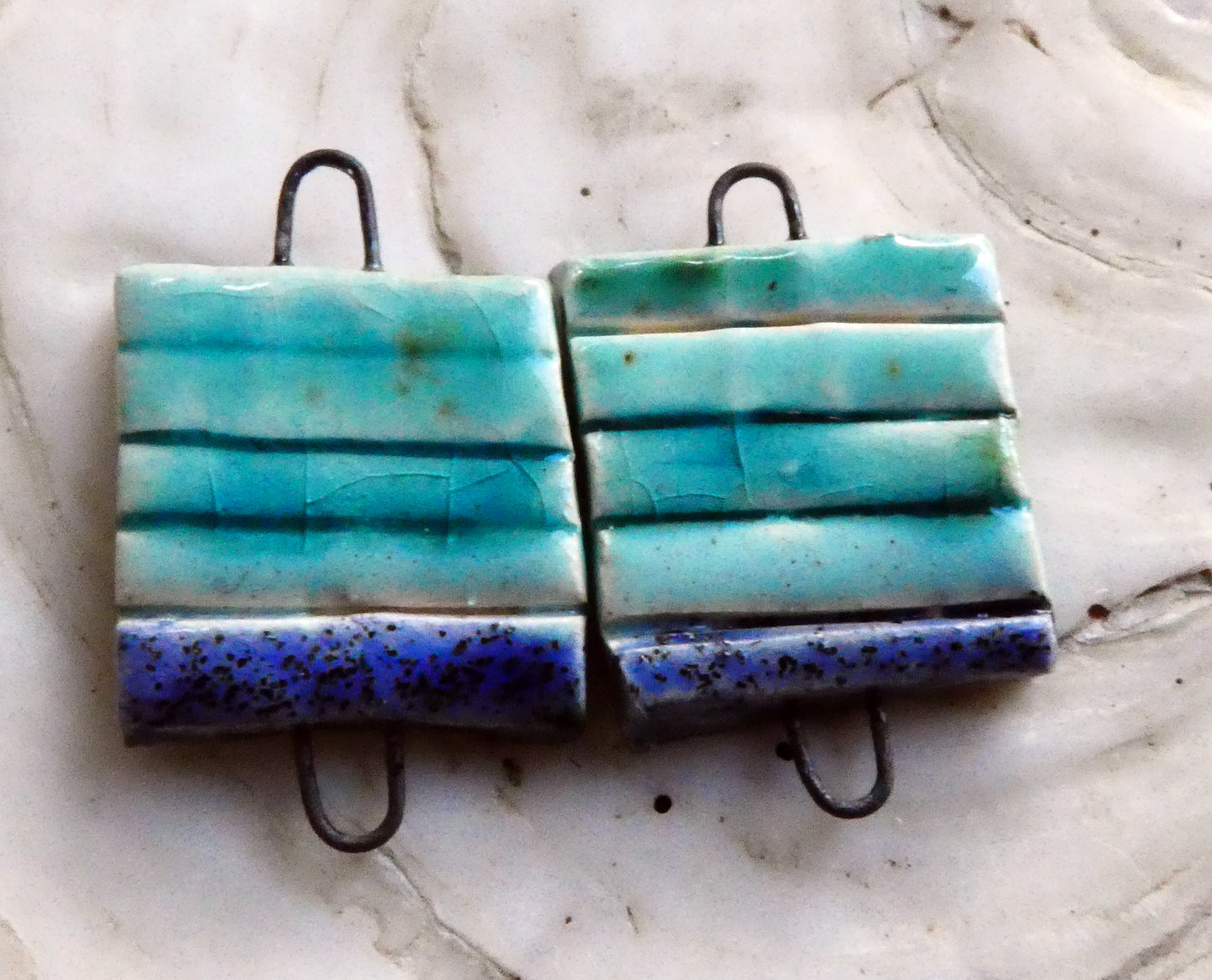 Ceramic Stripy Earring Connectors -Blues