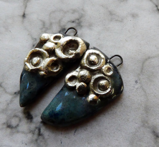 Ceramic Encrusted Short Dagger Earring Charms - Obsidian