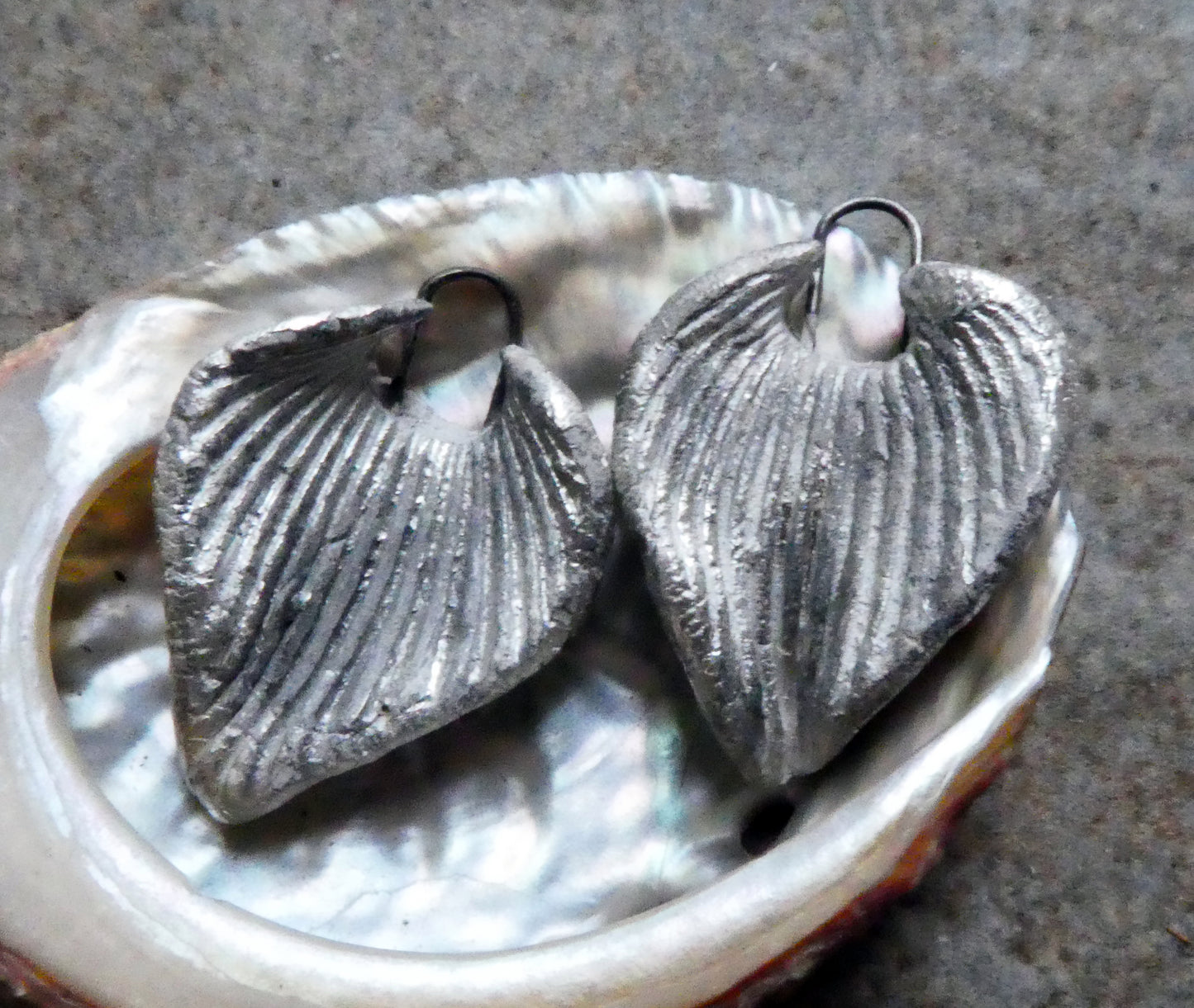 Ceramic Shell Textured Scoop Charms - Fine Silver