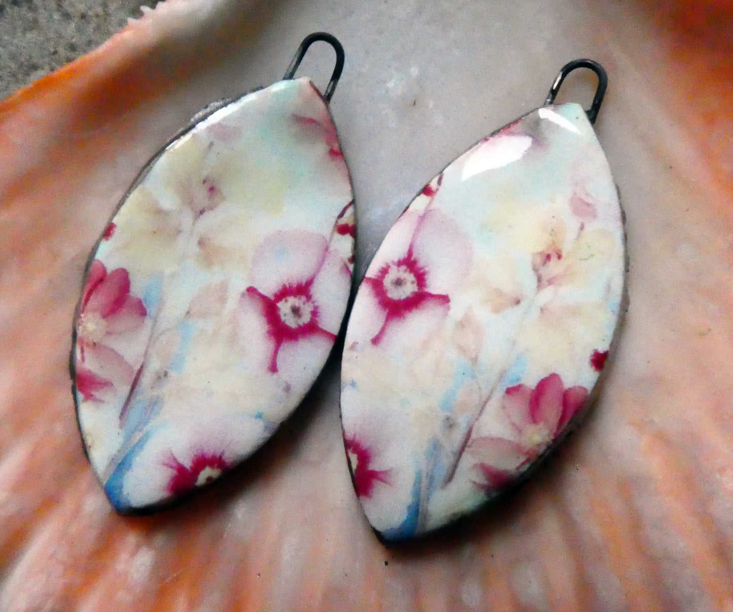 Ceramic Floral Pattern Decal Earring Drops #8