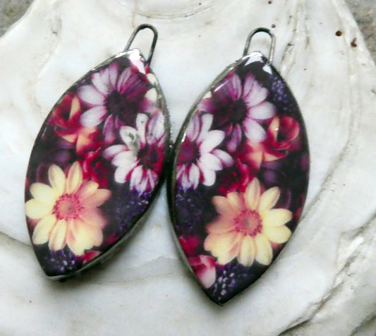 Ceramic Floral Pattern Decal Earring Drops #6