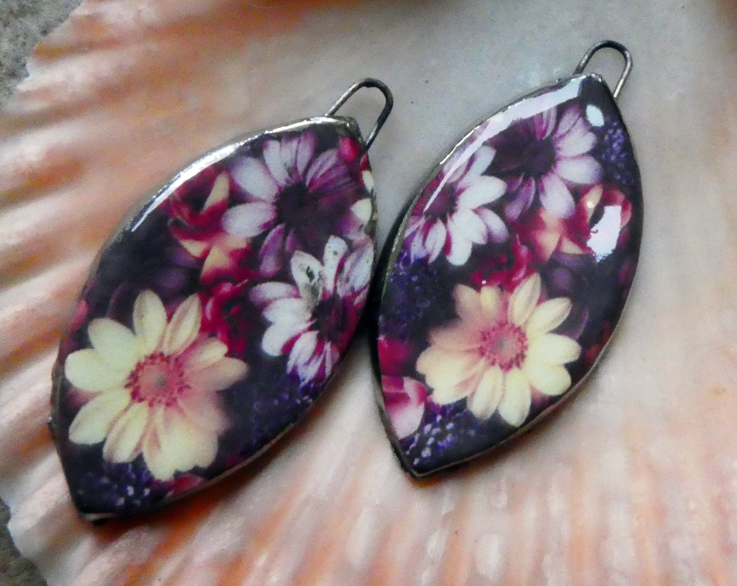 Ceramic Floral Pattern Decal Earring Drops #6