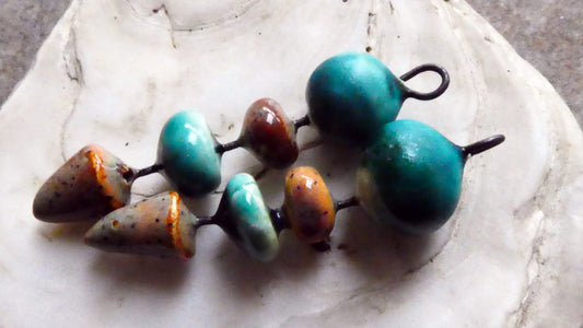 Ceramic Mixed Shape Dangles -Antique Turquoise and Amber Ash
