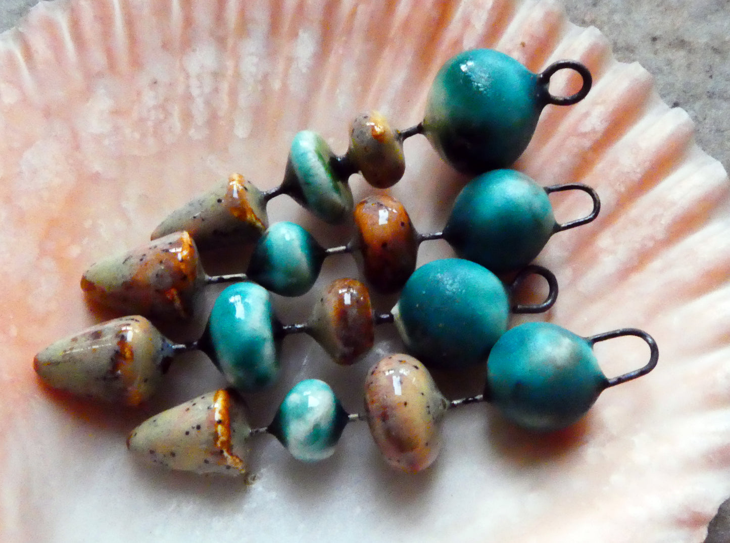 Ceramic Mixed Shape Dangles -Antique Turquoise and Amber Ash