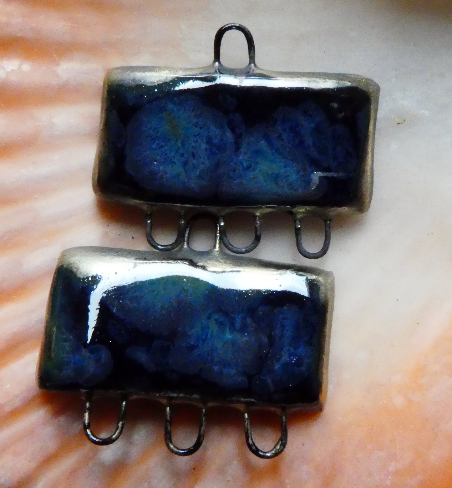 Ceramic Rectangle Earring Connectors - Obsidian