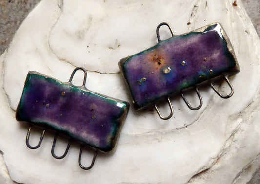 Ceramic Rectangle Earring Connectors -Cosmic Grape