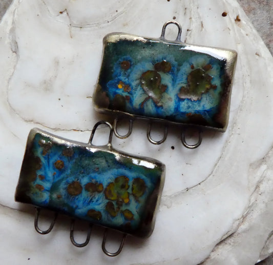 Ceramic Rectangle Earring Connectors -Mystic Jade
