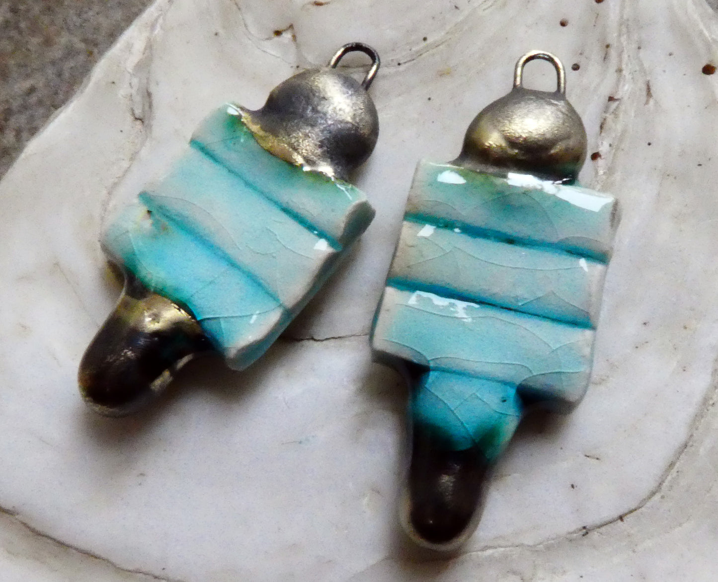 Ceramic Pointy Earring Charms -Turquoise Crackle