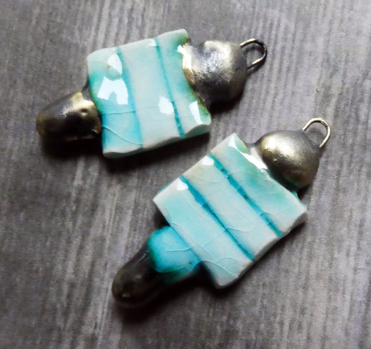Ceramic Pointy Earring Charms -Turquoise Crackle