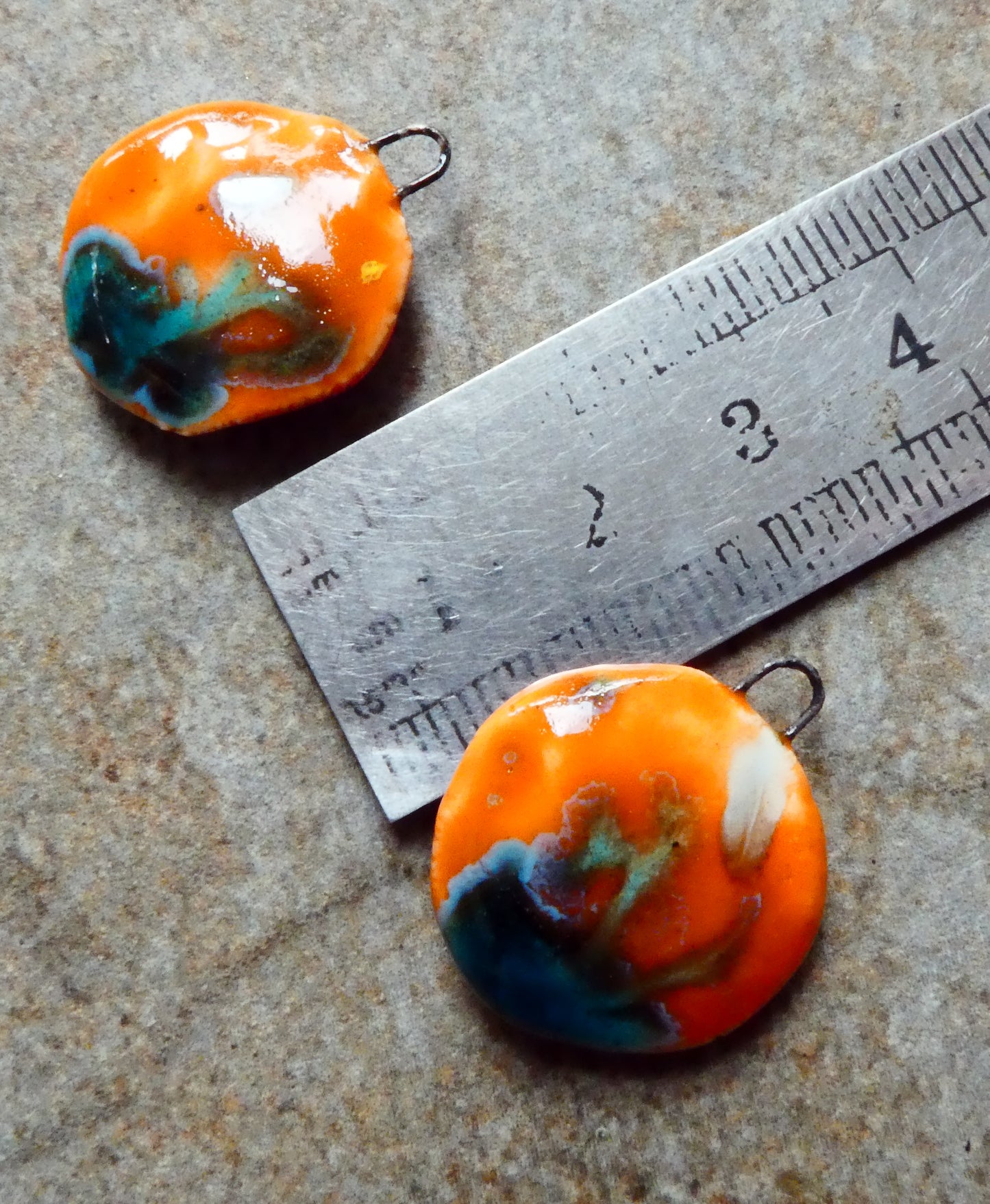 Ceramic Flat Flower Earring Charms-Vermillion Sunburst