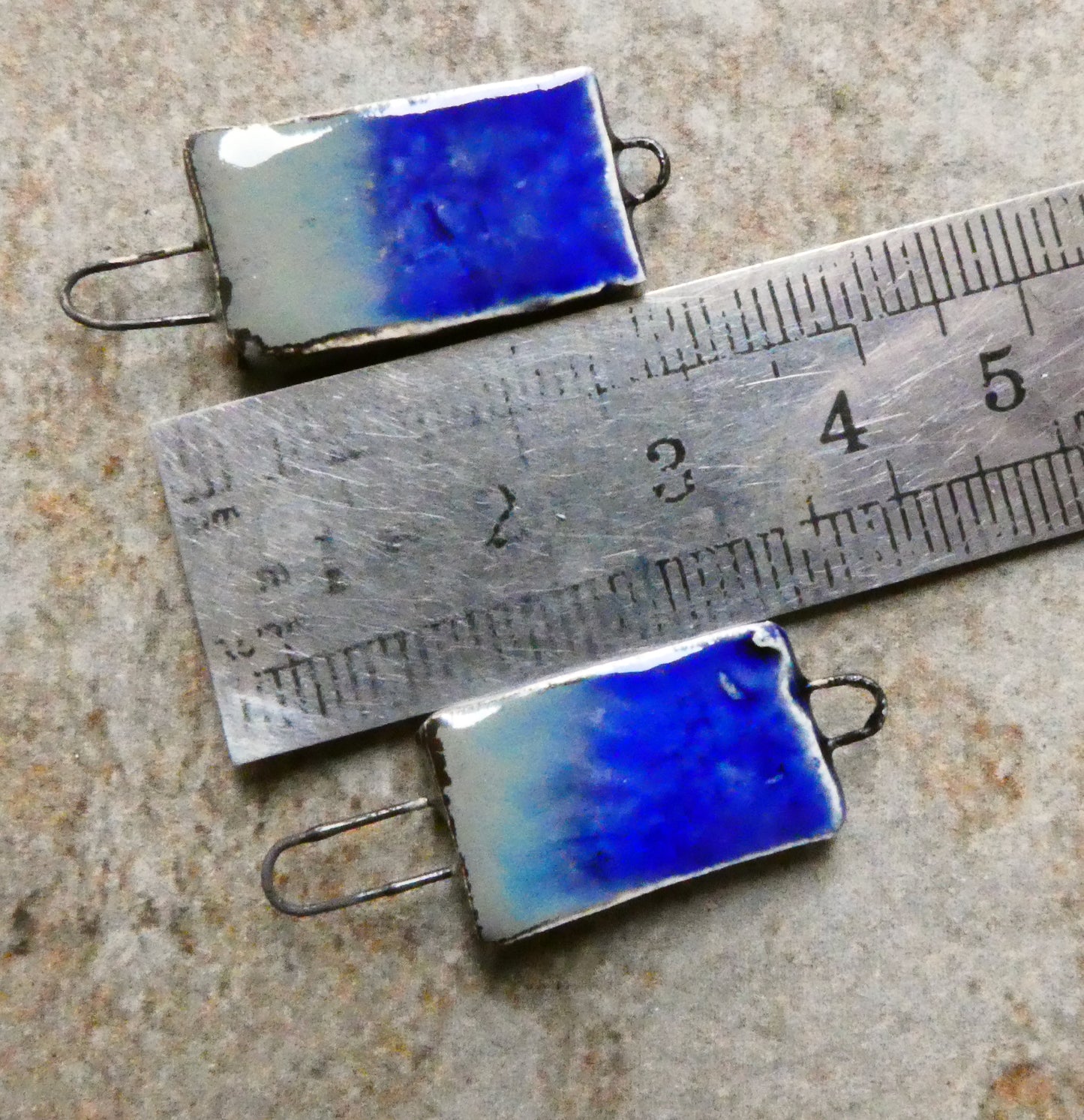 Ceramic Skinny Tablet Earring Connectors - Mirror Blue and Blue Grotto