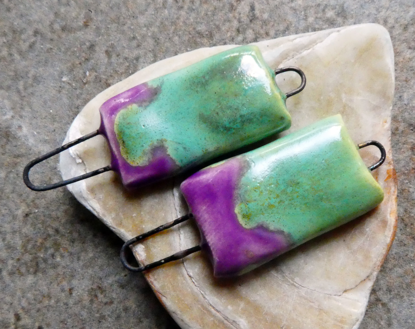 Ceramic Skinny Tablet Earring Connectors - Grapel and Supernova