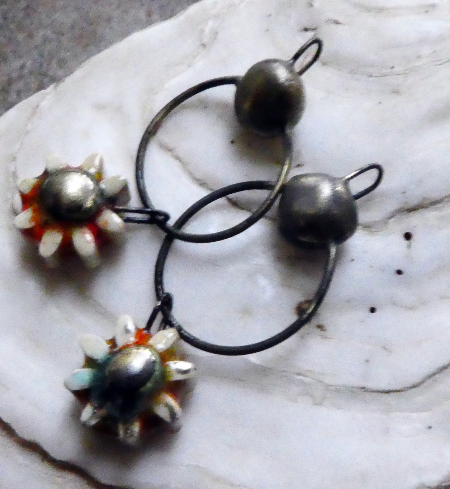 Ceramic Hoopy Flower Dangles- Tiger Lily
