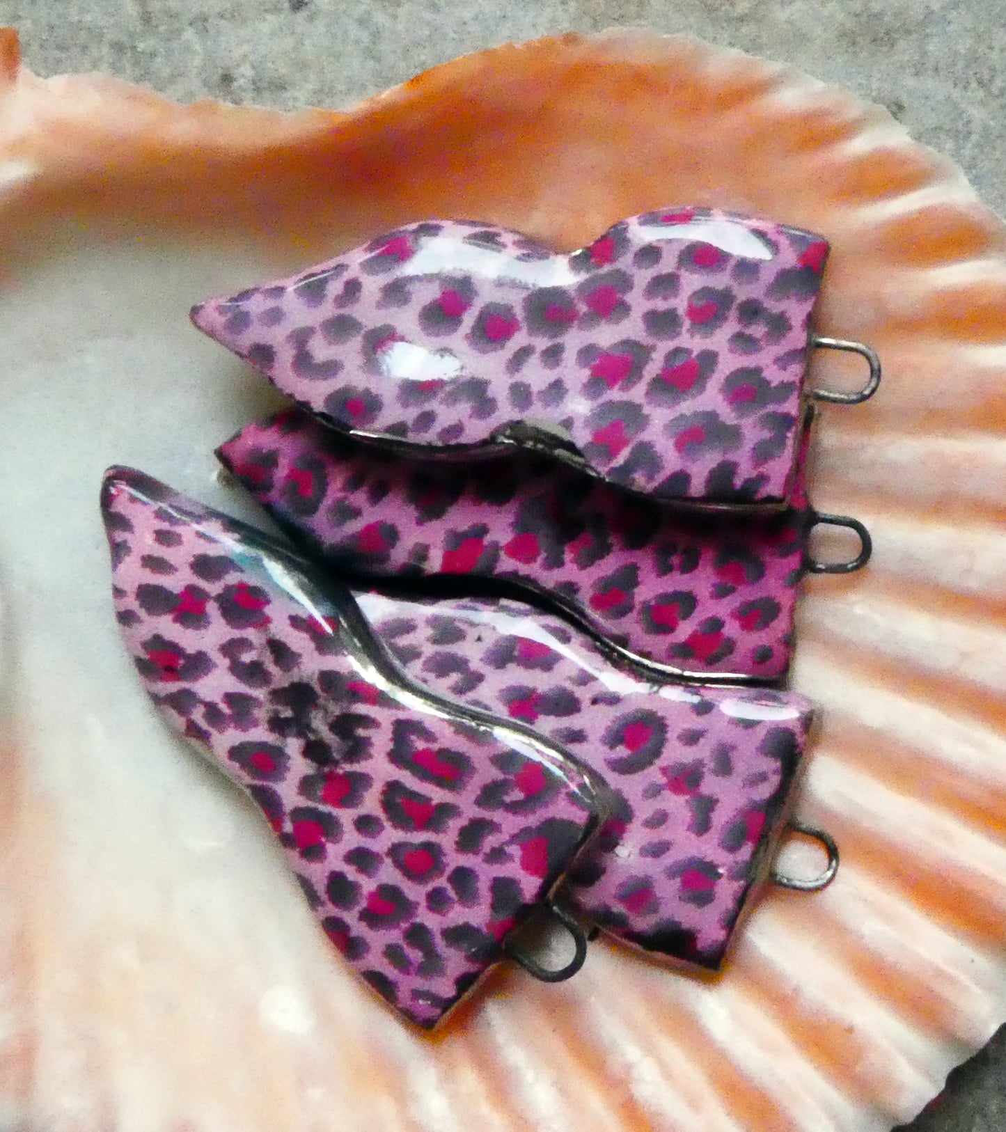 Ceramic Flame Dagger Leopard Decal Earring Charms - Pink