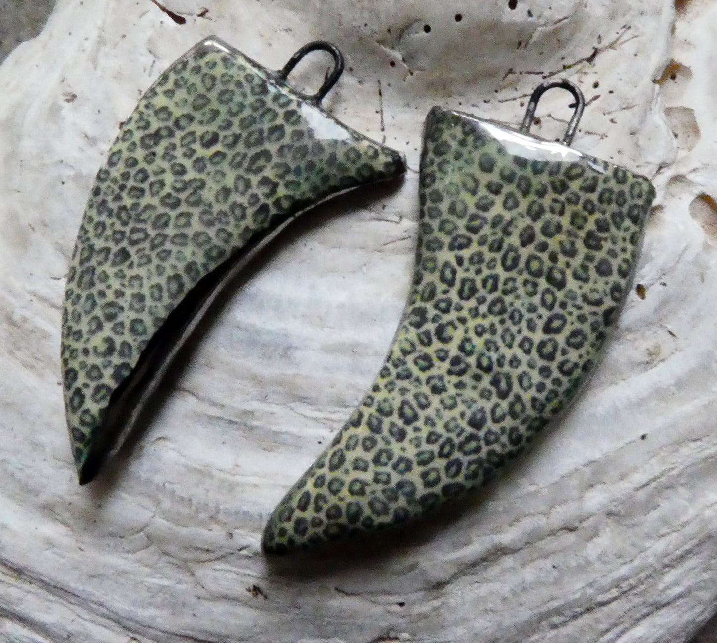 Ceramic Leopard Claw Decal Earring Charms - Green #1