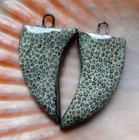 Ceramic Leopard Claw Decal Earring Charms - Green #1