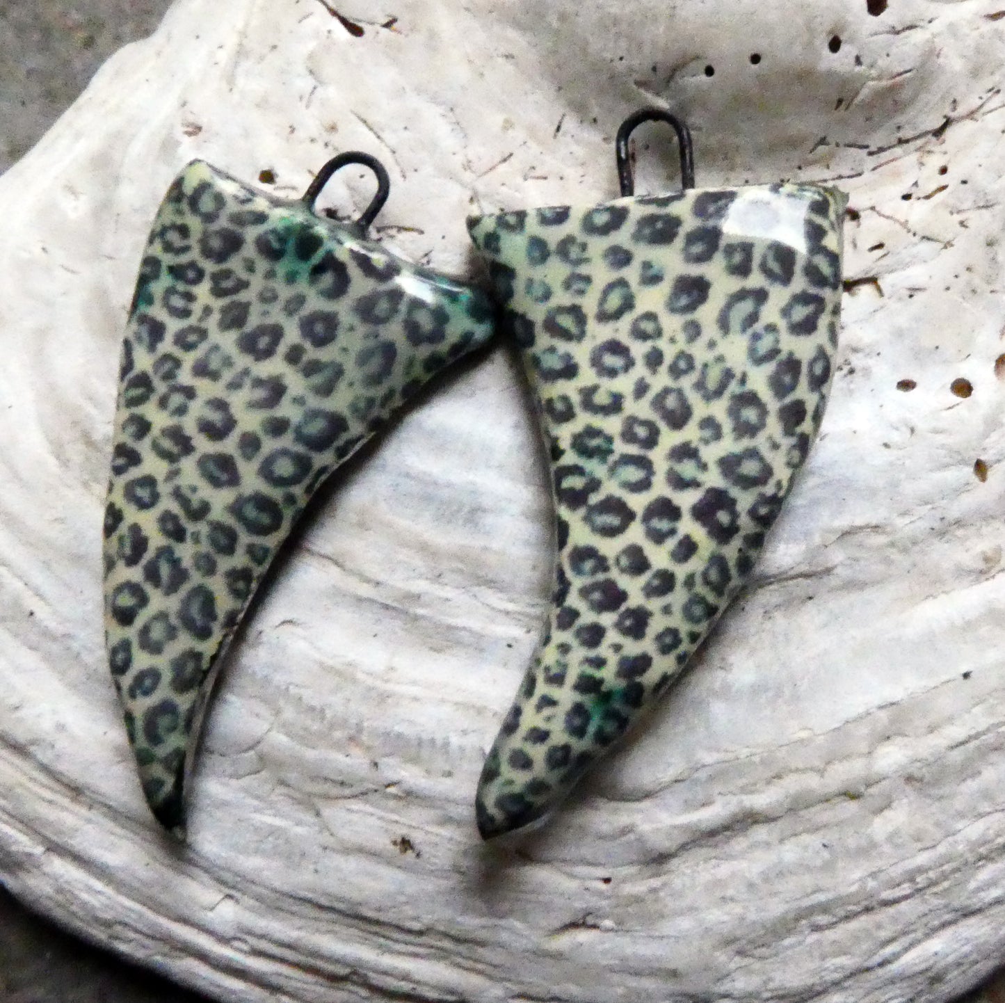 Ceramic Leopard Claw Decal Earring Charms - Green #2
