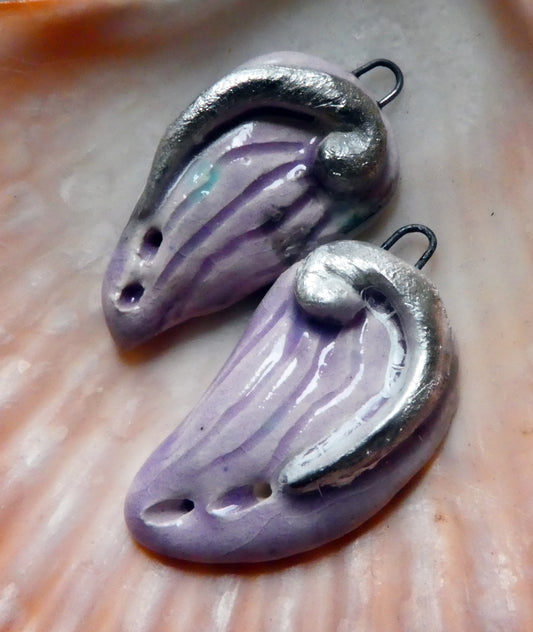 Ceramic Abalone  Textured Shell Charms -Amethyst