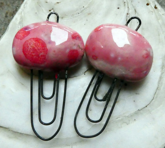 Ceramic Three Hoop Pebble  Earring Connectors - Berry Tart