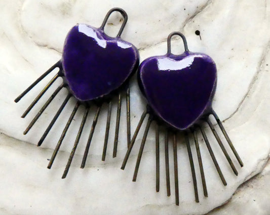 Ceramic  Multi Strand Heart Earring Charms - Dark Purple