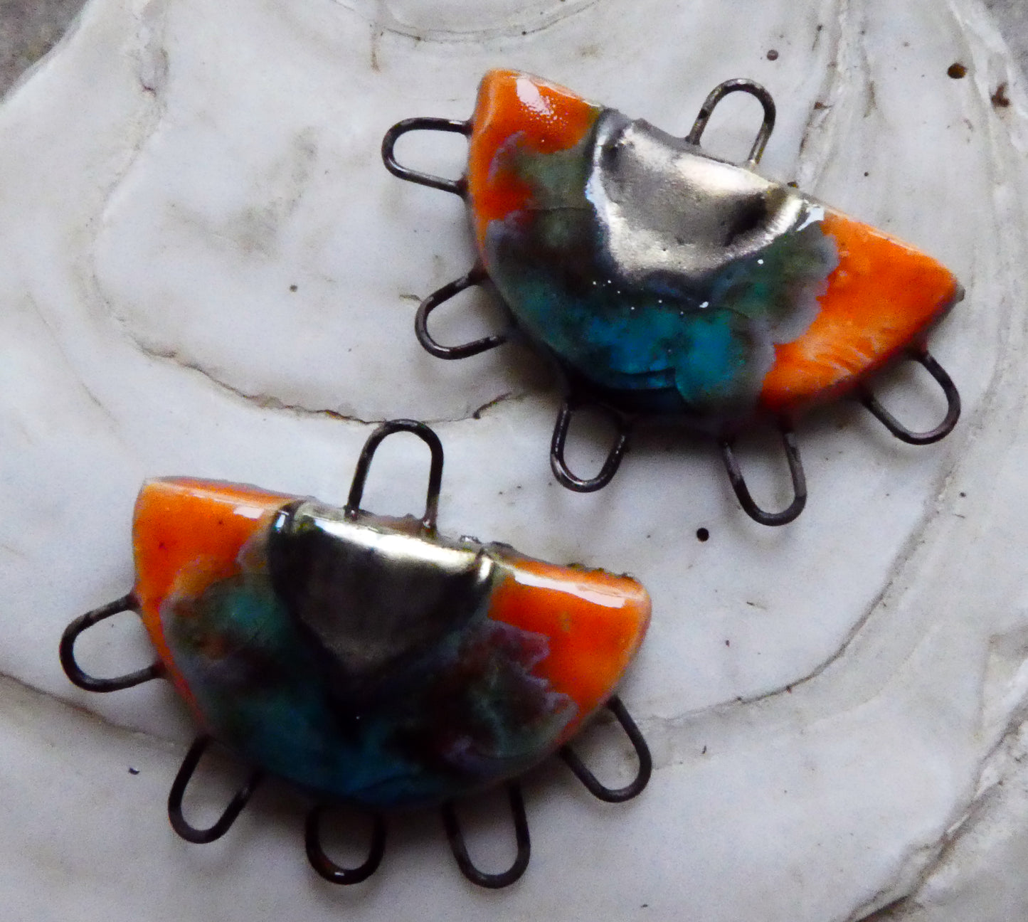 Ceramic Five Hoop Earring Connectors -Vermillion Sunburst