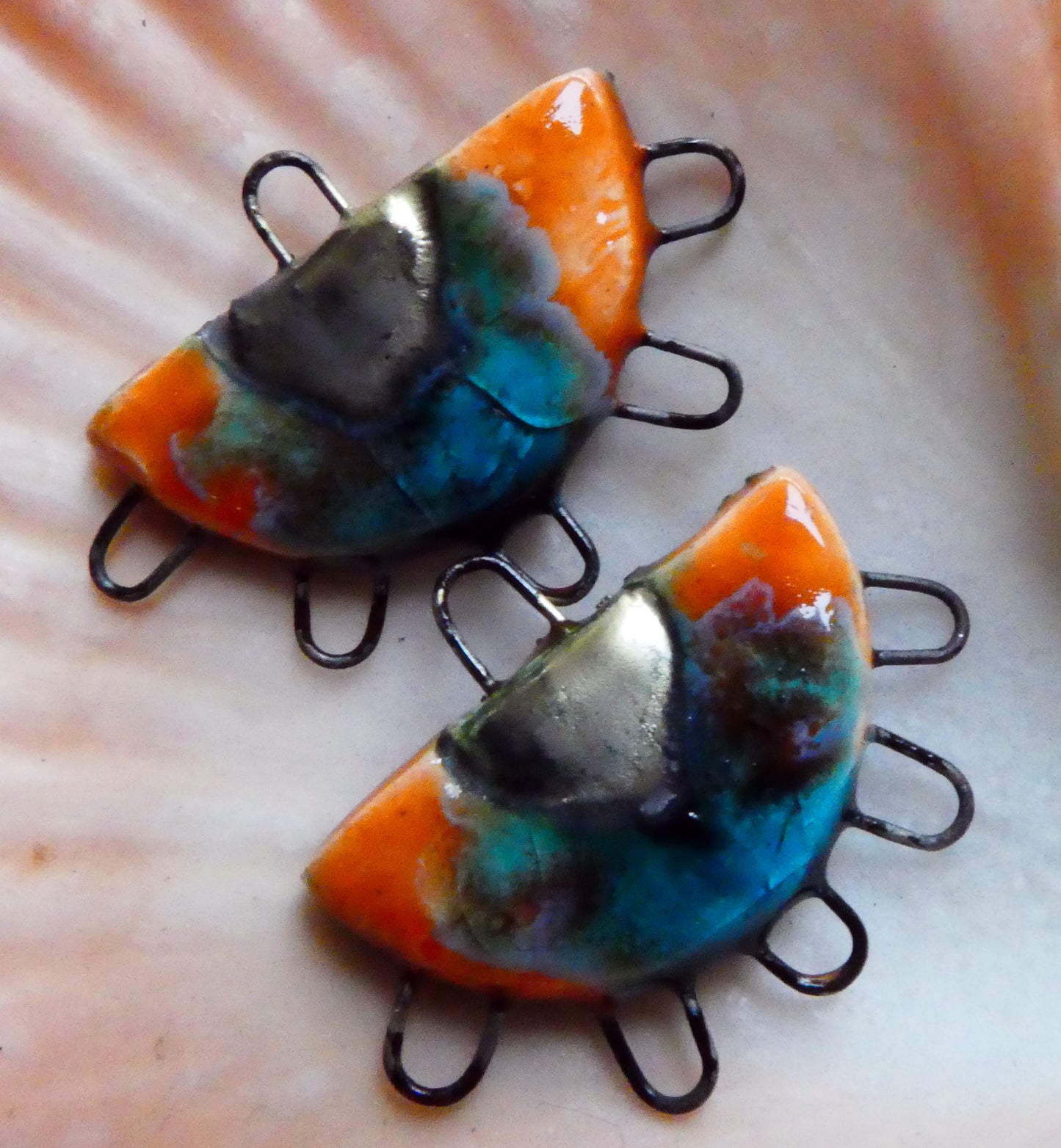 Ceramic Five Hoop Earring Connectors -Vermillion Sunburst