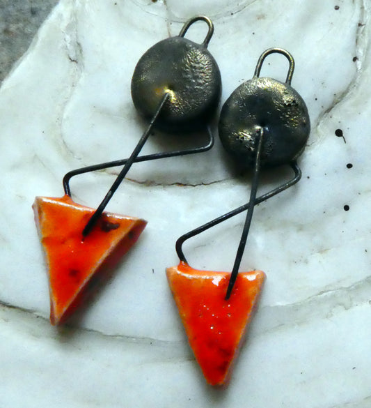 Ceramic Stapled Triangle and Disc Earring Connectors - Wildfire
