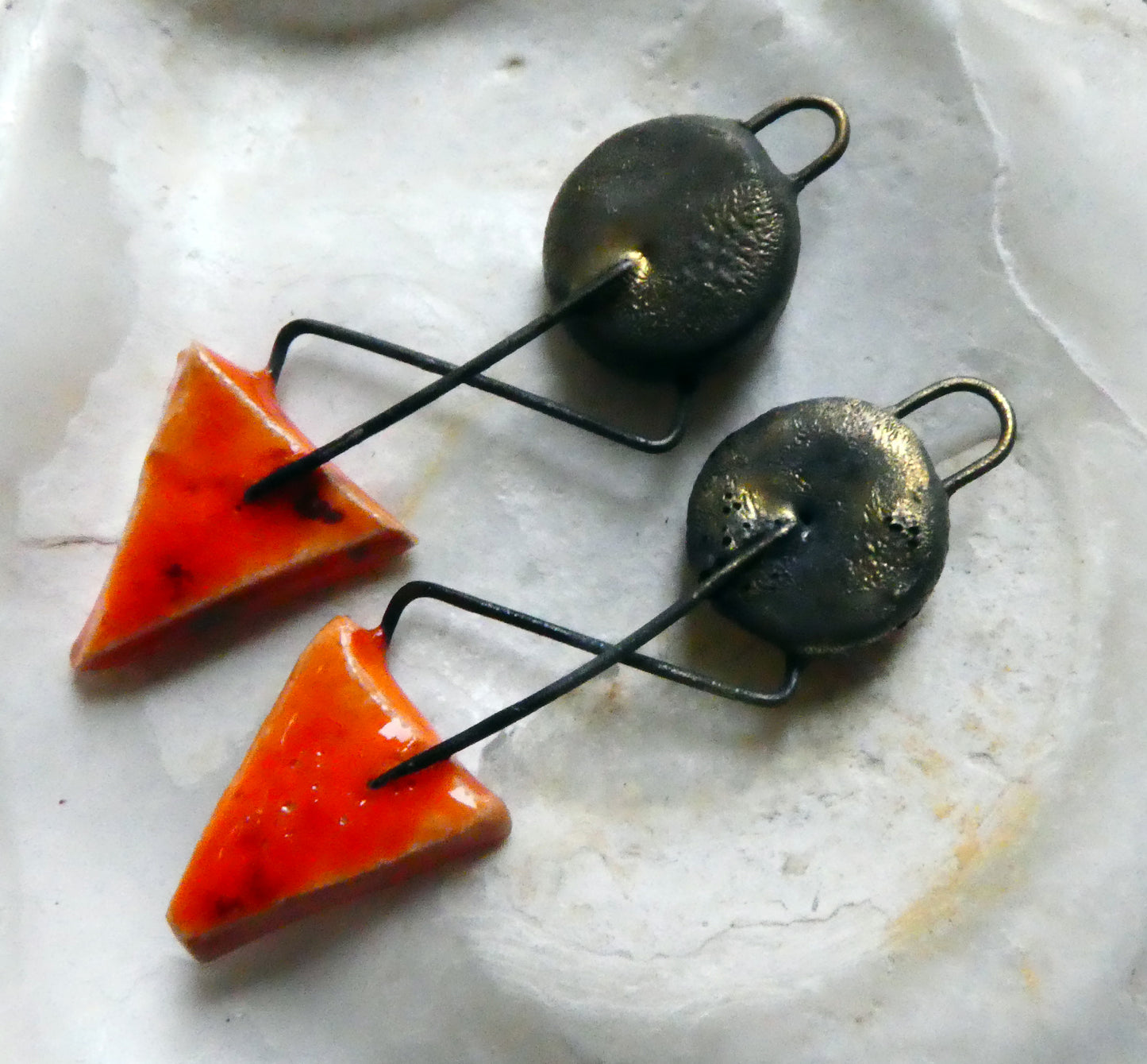 Ceramic Stapled Triangle and Disc Earring Connectors - Wildfire