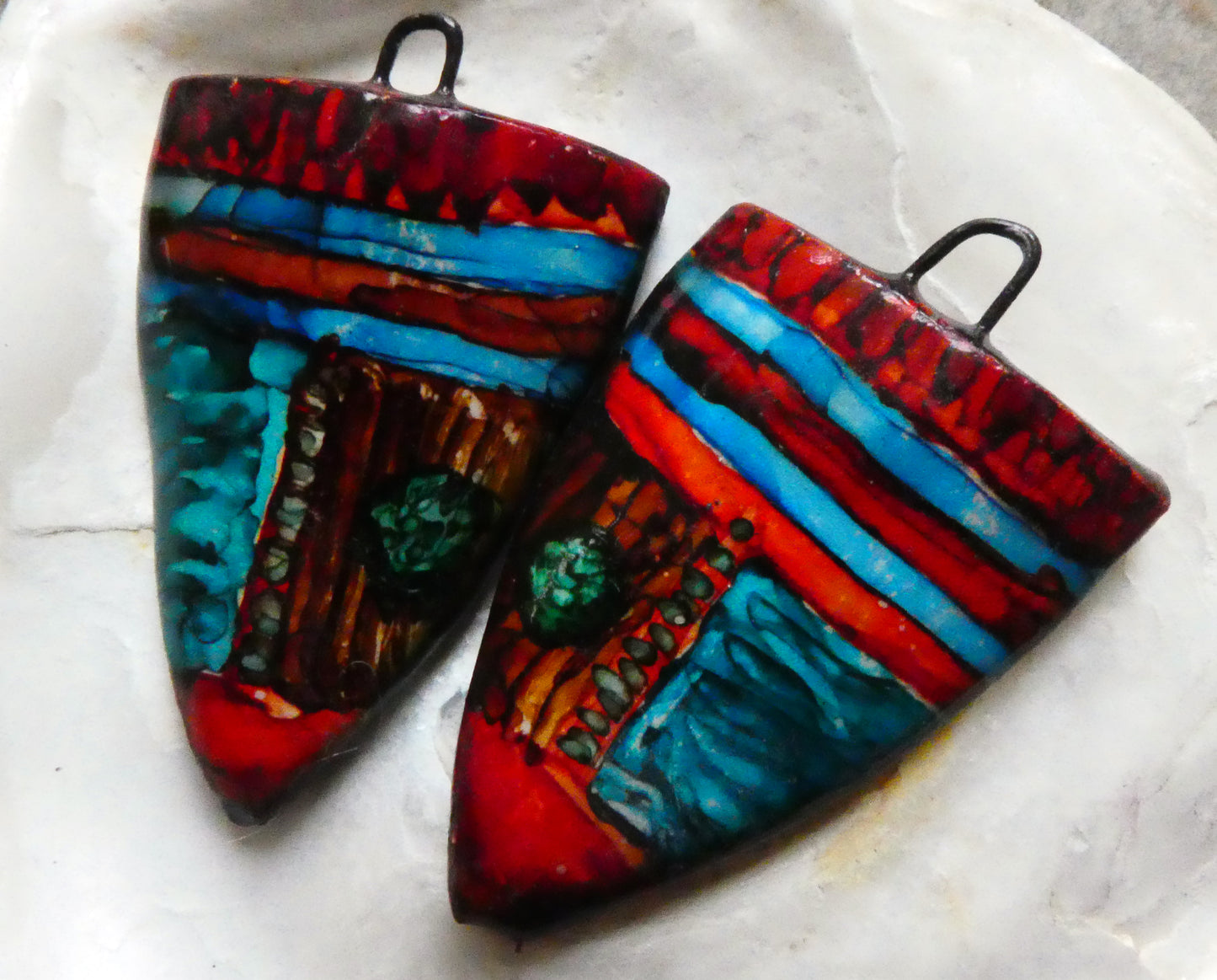 Ceramic Painted Shield Earring Charms #1